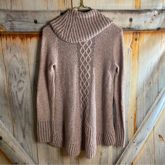 Anthropologie Kaisley Wool Blend Cowl Neck Sweater Long Soft Stretchy Pink Gray - Picture 4 of 8